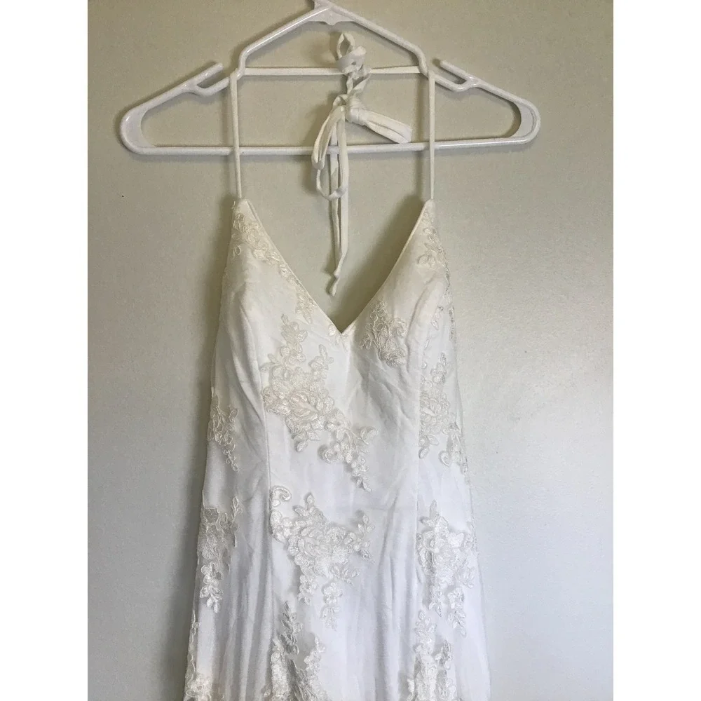 Stacees Women's Ivory Floral Lace Open Back Spaghetti Strap Bridal Dress NWT